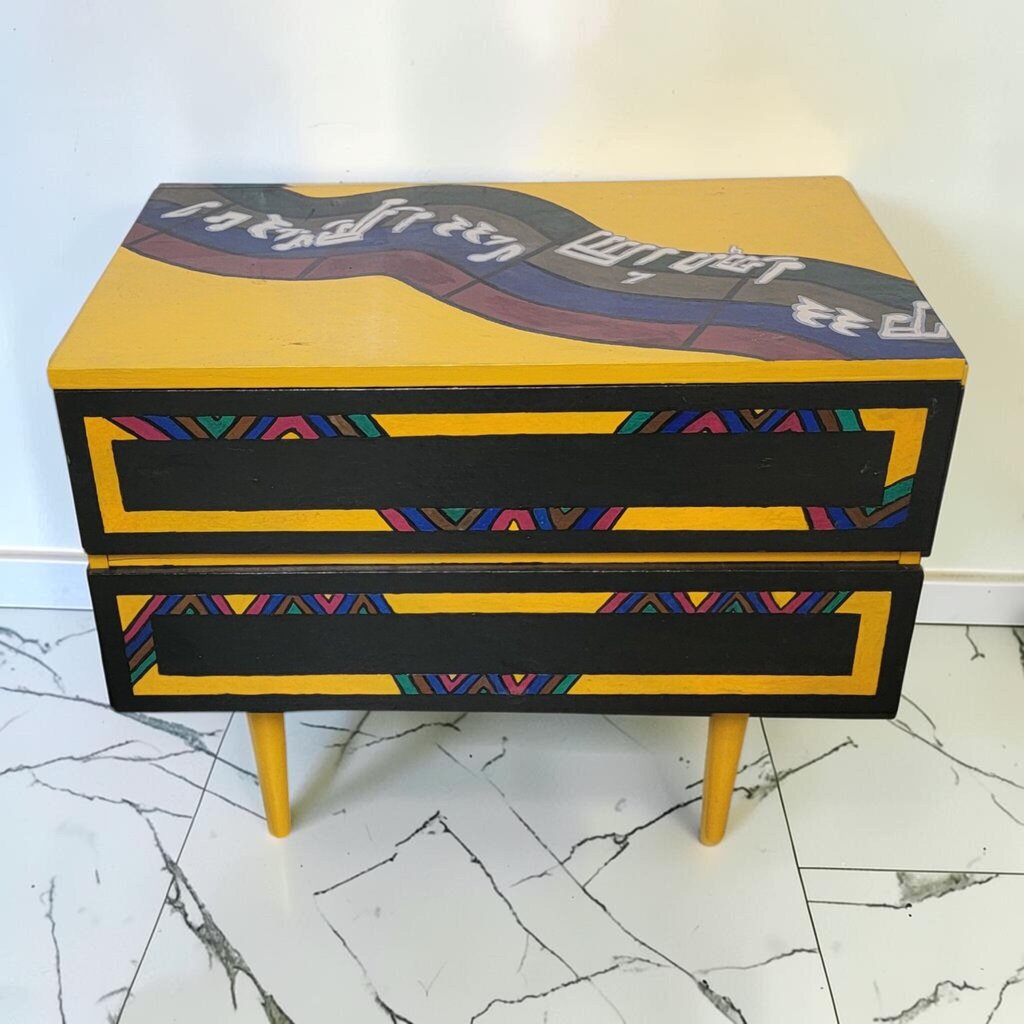 8553 Hand- Painted Mid Century Modern Two- Drawer Accent #Chest
