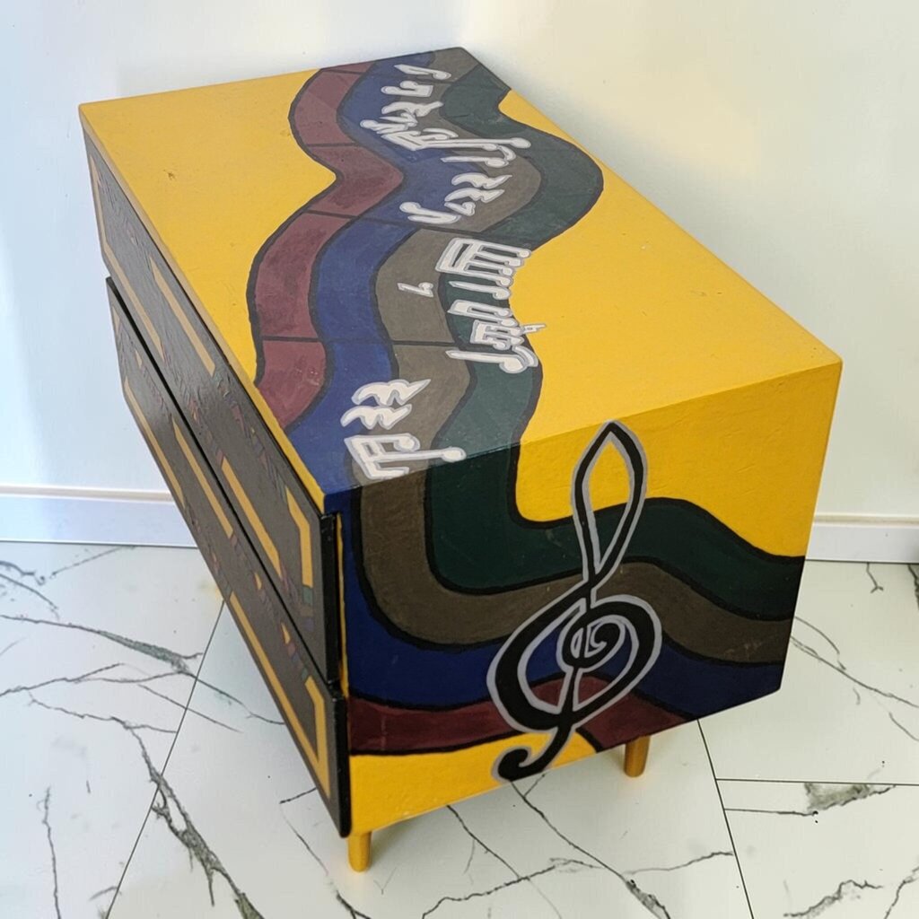 8553 Hand- Painted Mid Century Modern Two- Drawer Accent #Chest