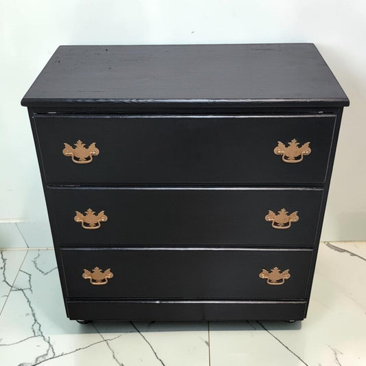 8558 Refurbished Black 3- Drawer Chest with Chippendale Style Hardware