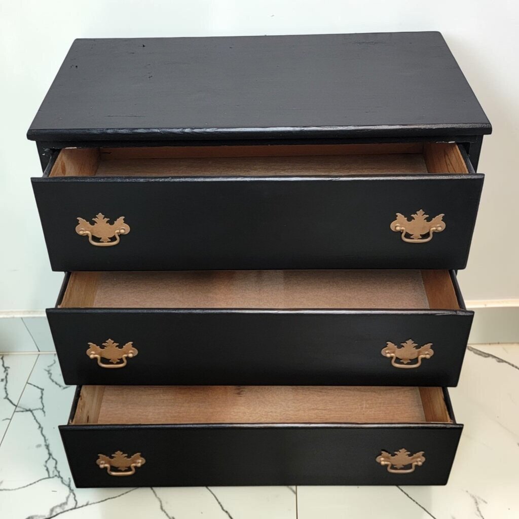 8558 Refurbished Black 3- Drawer Chest with Chippendale Style Hardware