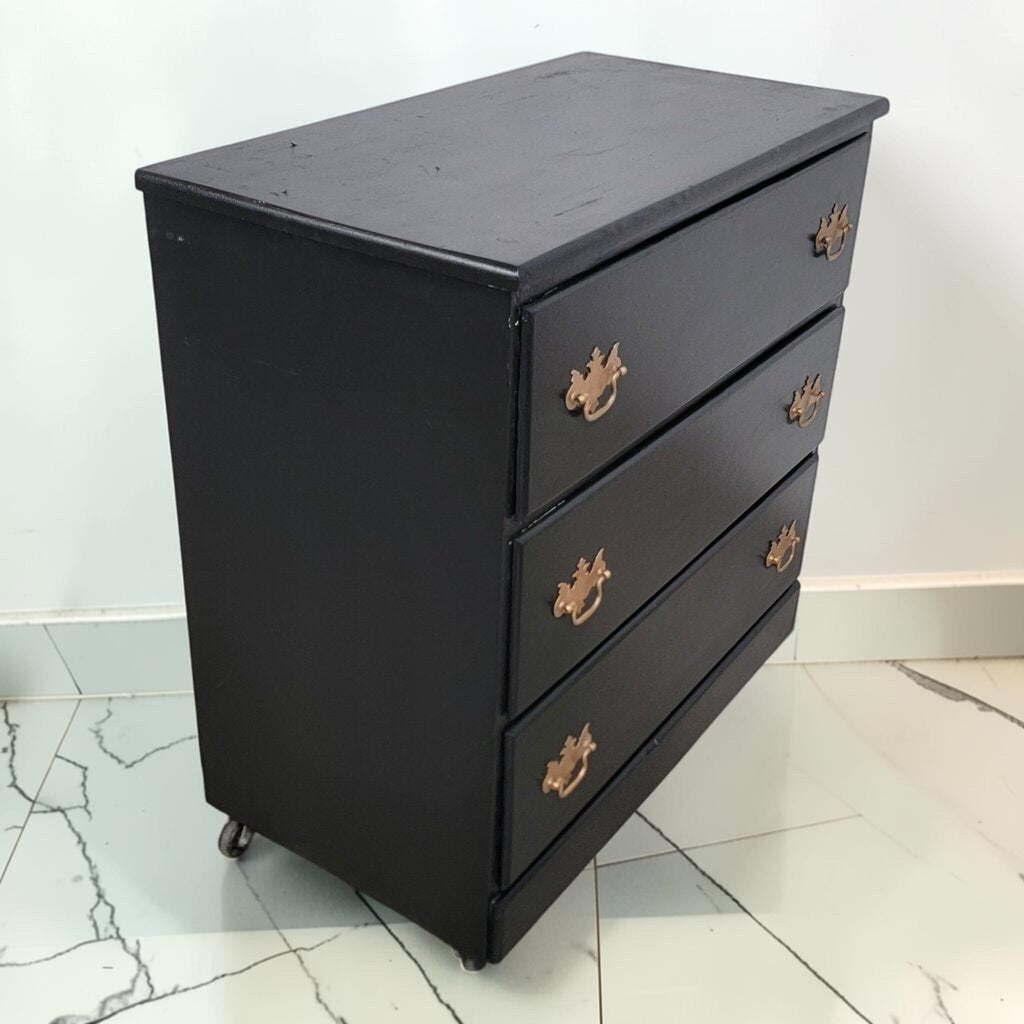 8558 Refurbished Black 3- Drawer Chest with Chippendale Style Hardware