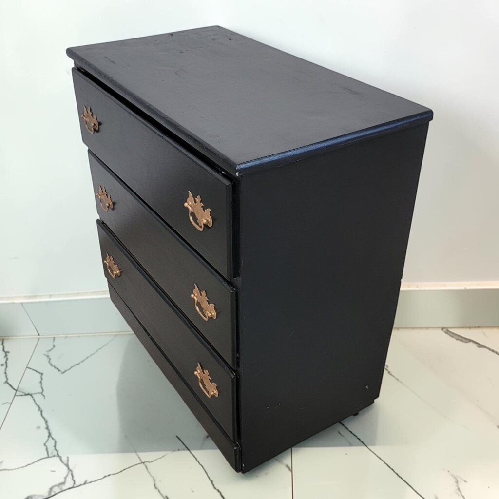 8558 Refurbished Black 3- Drawer Chest with Chippendale Style Hardware