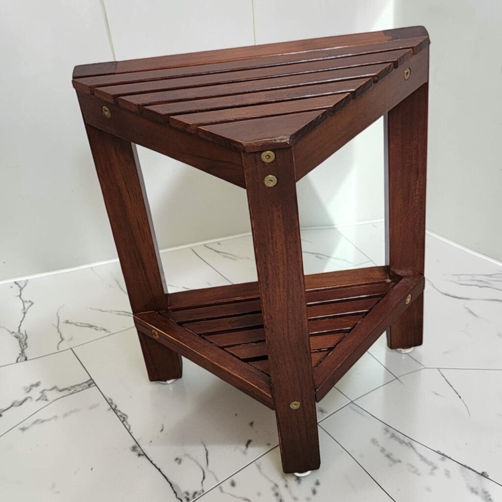 8559 Contemporary Slatted Wood Corner Shower #Stool