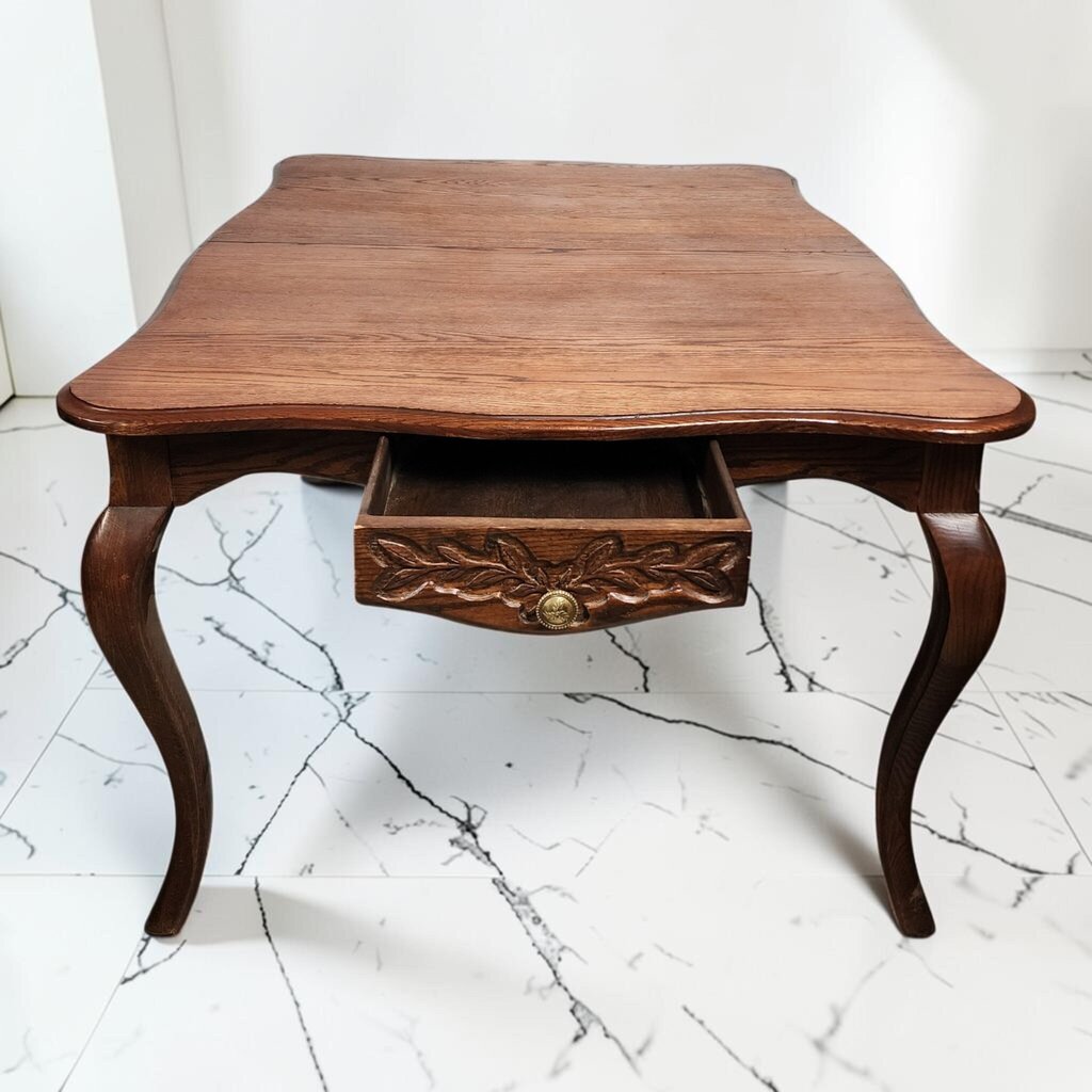 8564 Vintage French Provincial Style Carved Oak Dining #Table