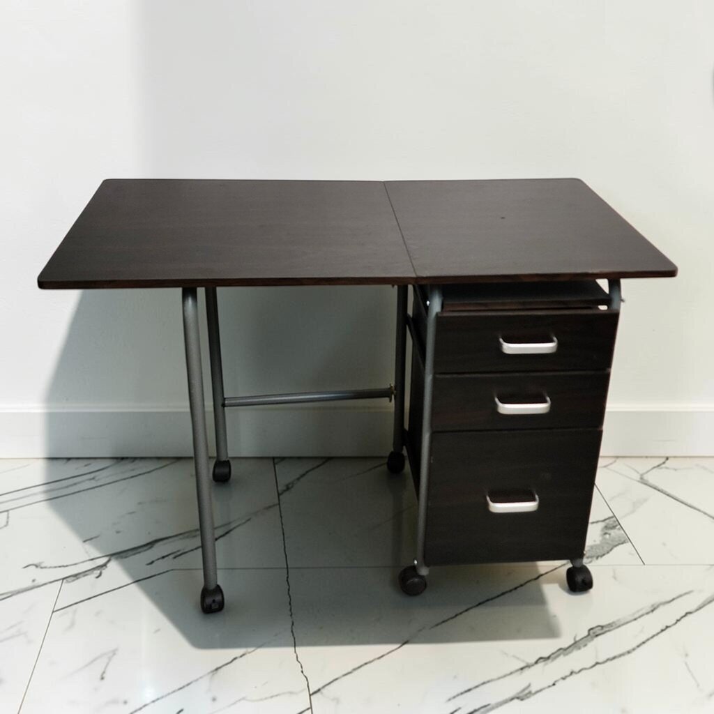 8566 Mobile Folding Craft #Desk with 3-Drawer Storage Pedestal
