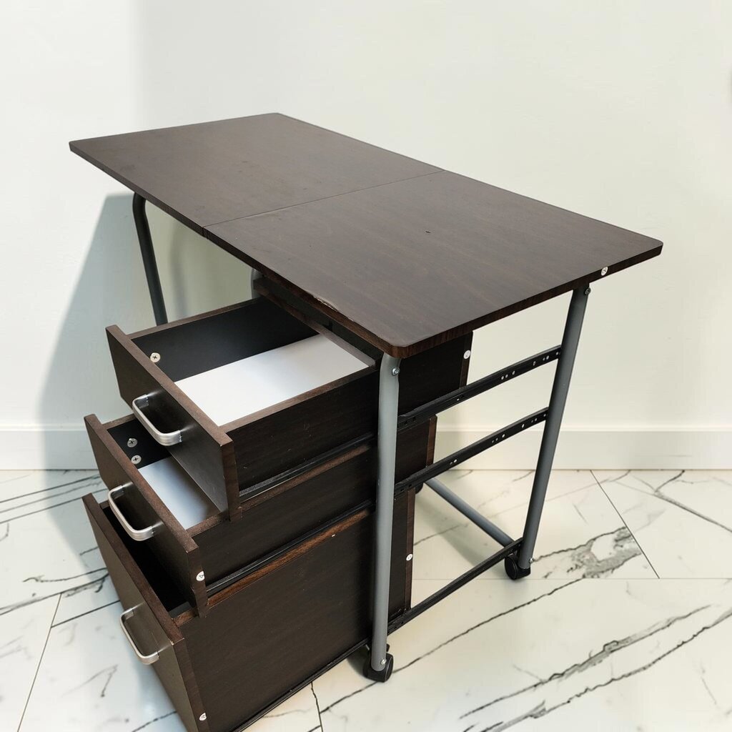 8566 Mobile Folding Craft #Desk with 3-Drawer Storage Pedestal