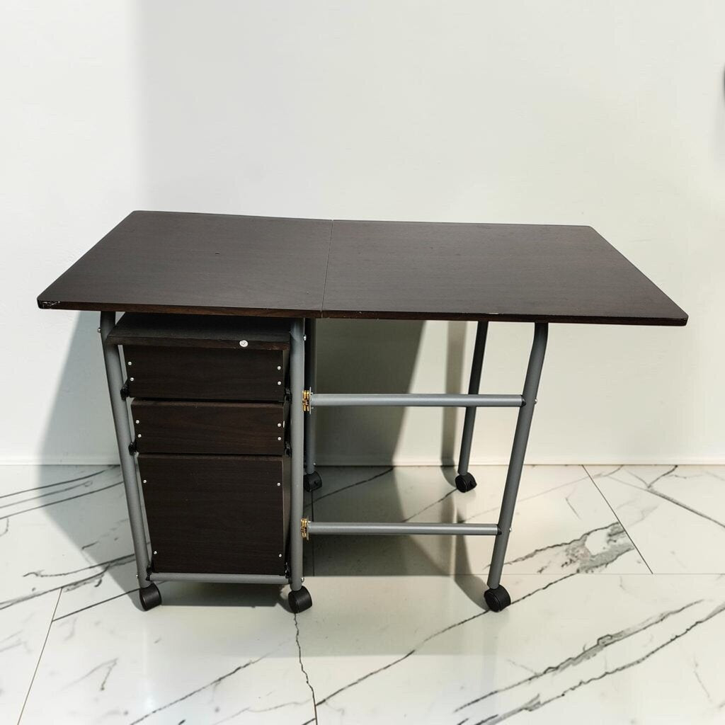 8566 Mobile Folding Craft #Desk with 3-Drawer Storage Pedestal