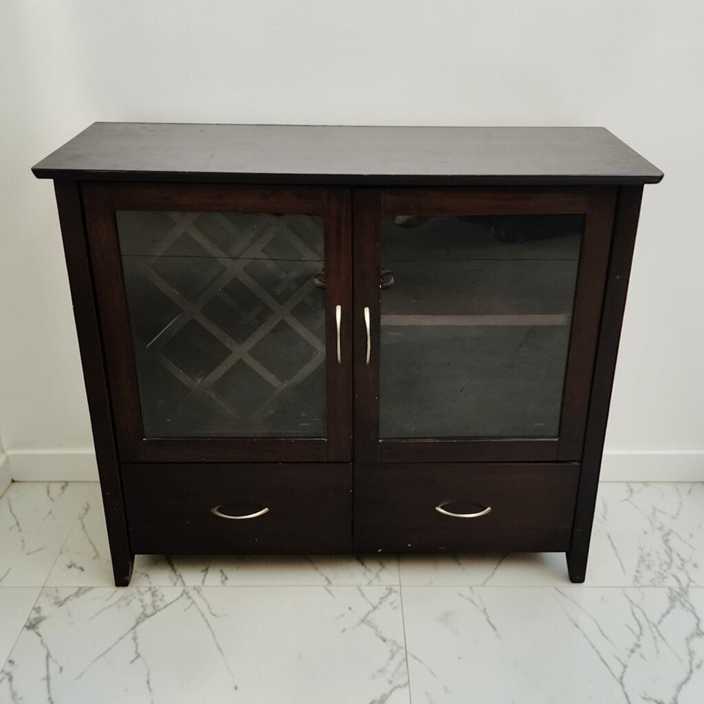8575 Contemporary Espresso Finish Wine #Cabinet with Glass Doors
