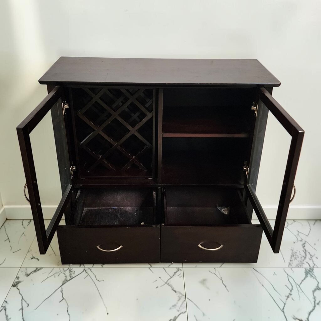 8575 Contemporary Espresso Finish Wine #Cabinet with Glass Doors