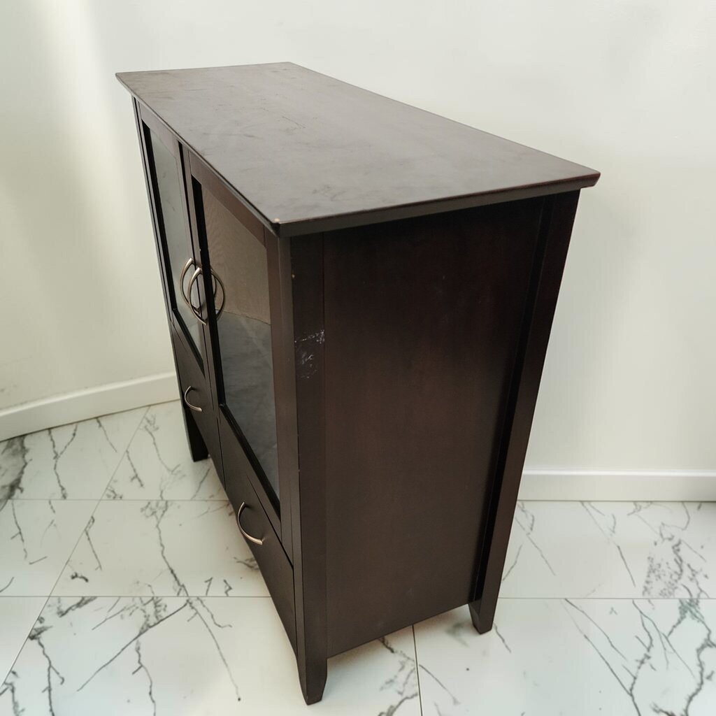 8575 Contemporary Espresso Finish Wine #Cabinet with Glass Doors