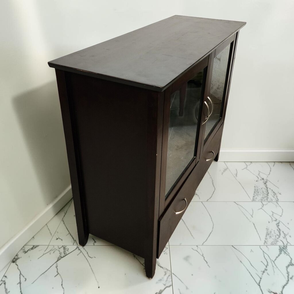 8575 Contemporary Espresso Finish Wine #Cabinet with Glass Doors