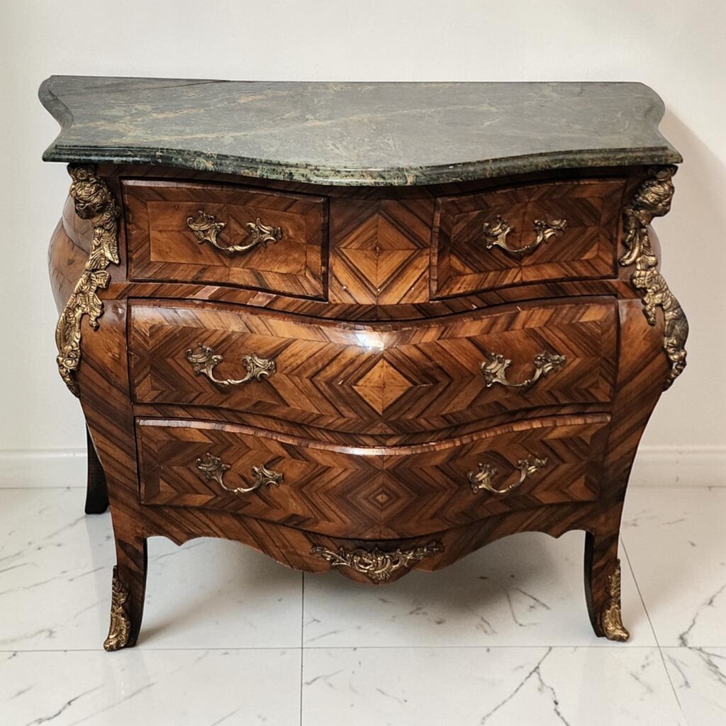 8583 Louis XV Style Marquetry Bombe #Chest