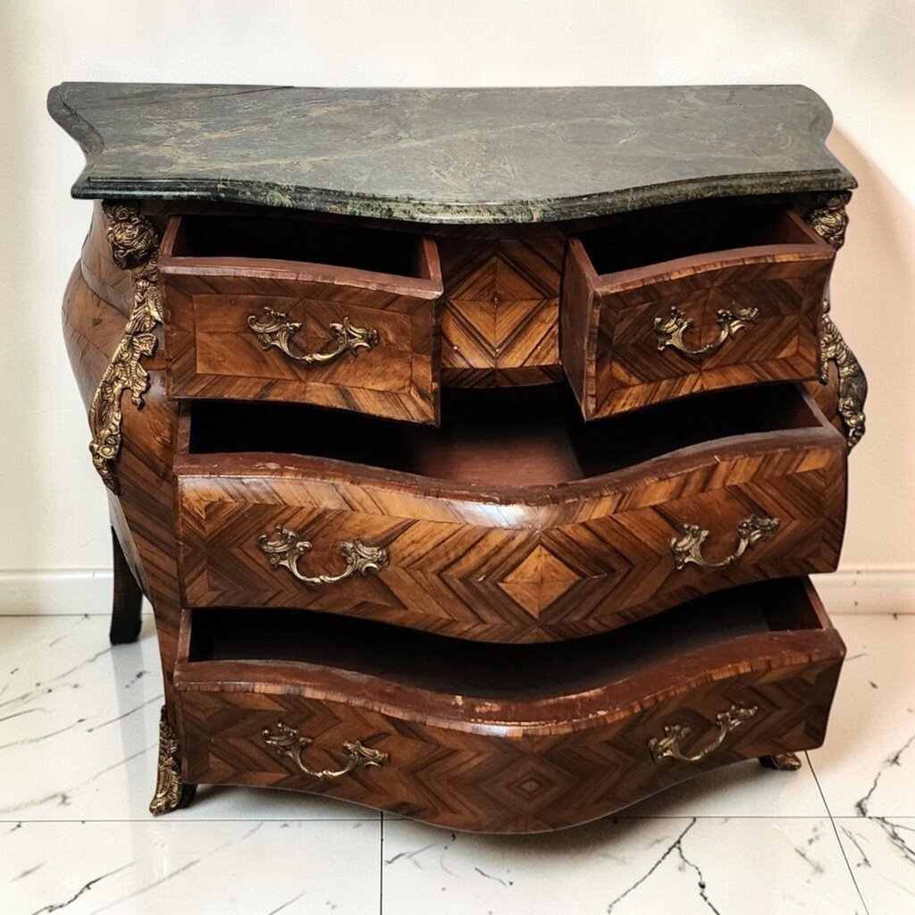 8583 Louis XV Style Marquetry Bombe #Chest