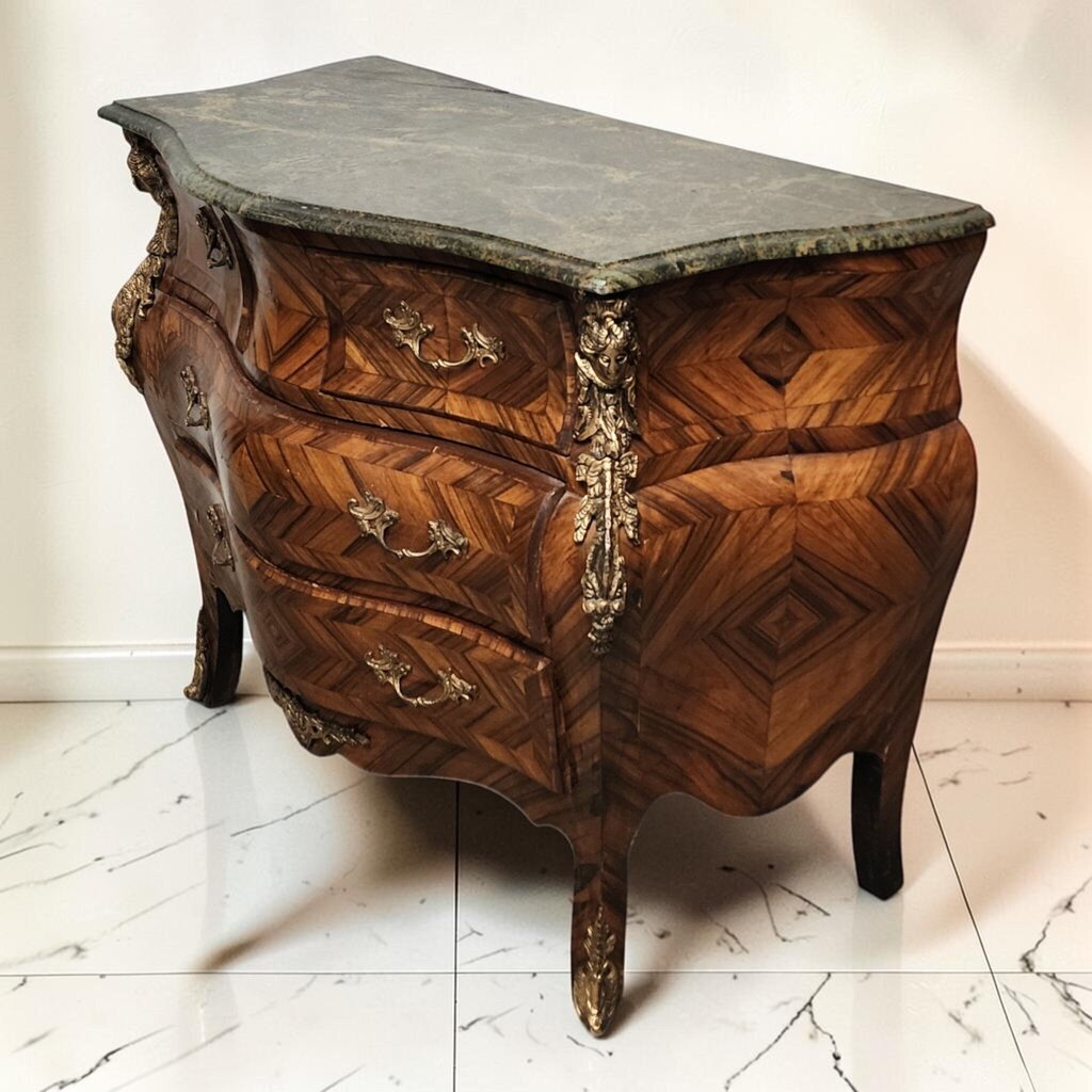 8583 Louis XV Style Marquetry Bombe #Chest