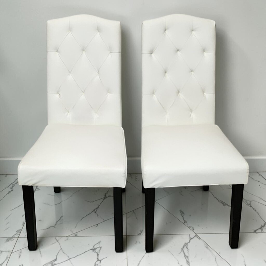 8590-8591 White Tufted Faux Leather Parson Chairs with Nailhead Trim