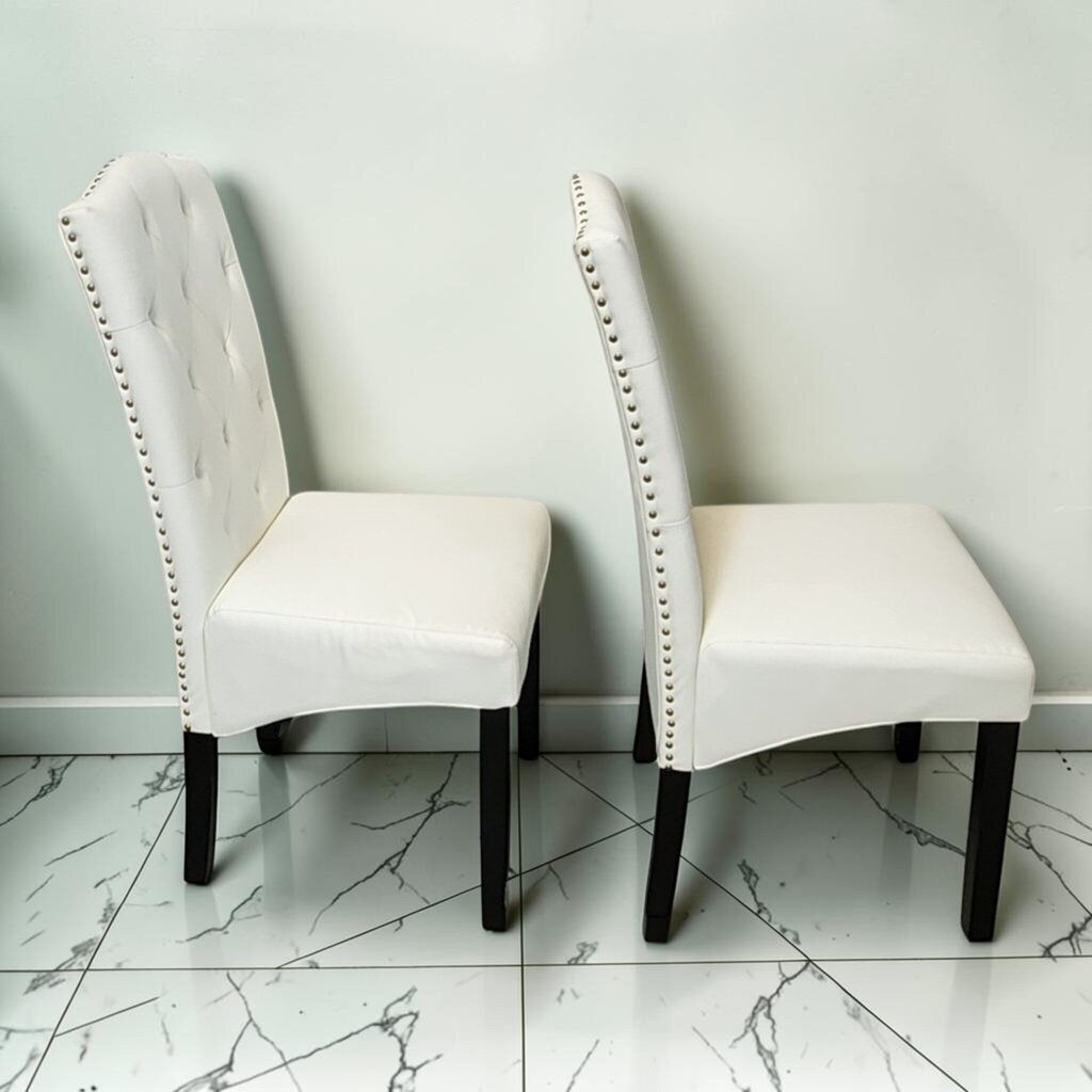 8590-8591 White Tufted Faux Leather Parson Chairs with Nailhead Trim