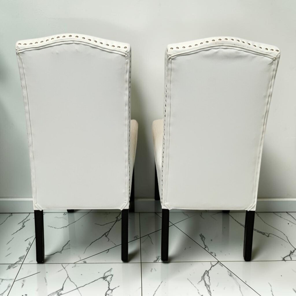 8590-8591 White Tufted Faux Leather Parson Chairs with Nailhead Trim