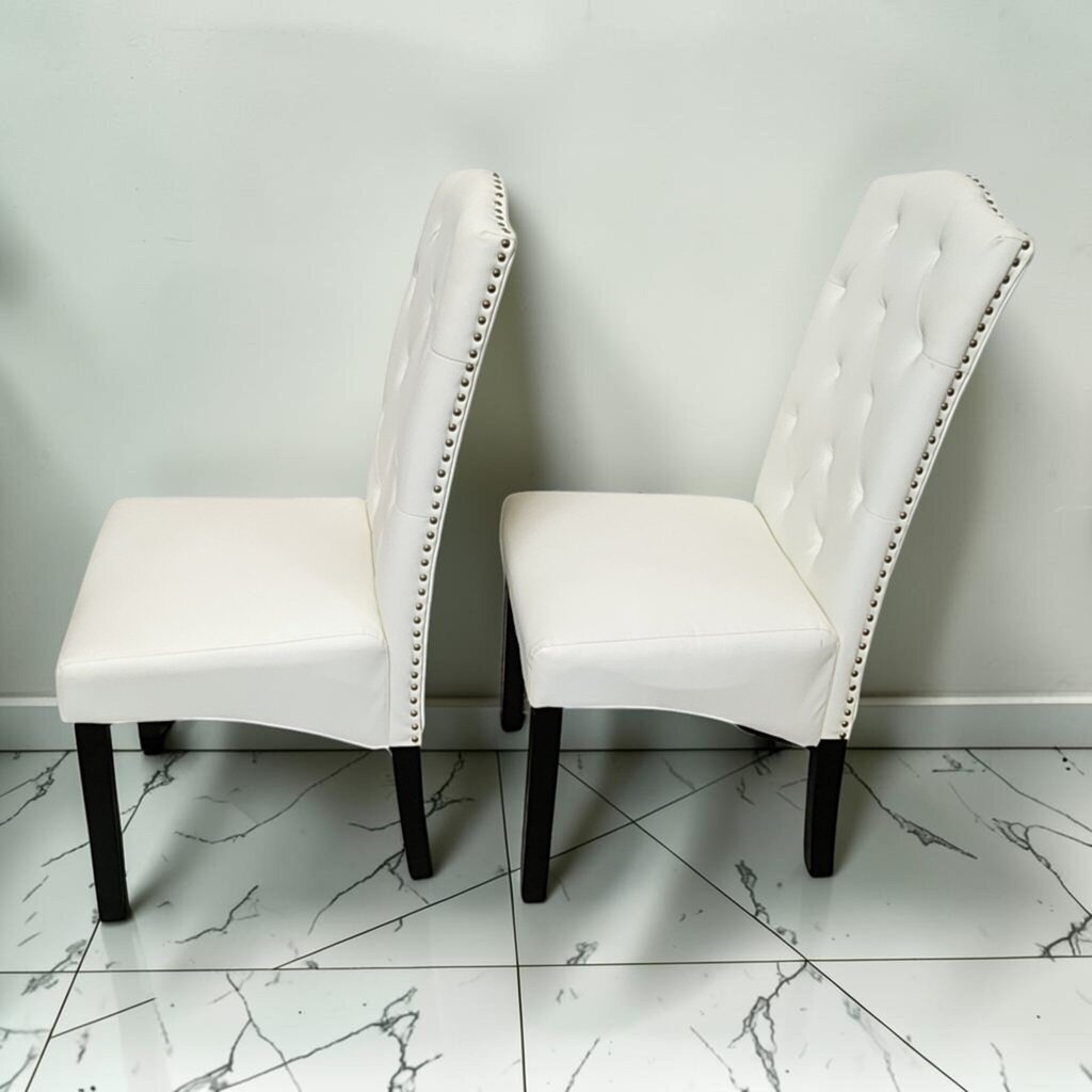 8590-8591 White Tufted Faux Leather Parson Chairs with Nailhead Trim