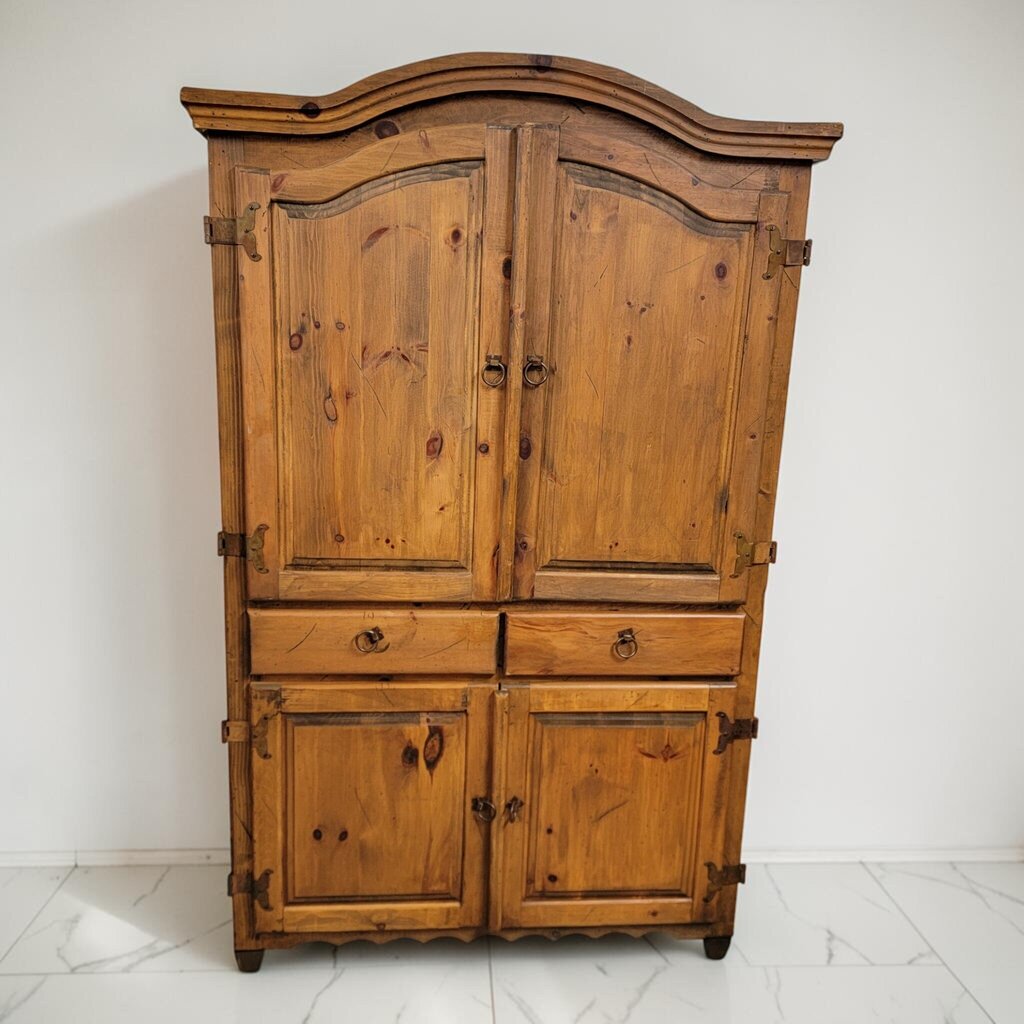 8595 Mexican Rustic Pine Armoire with Arched Bonnet Top