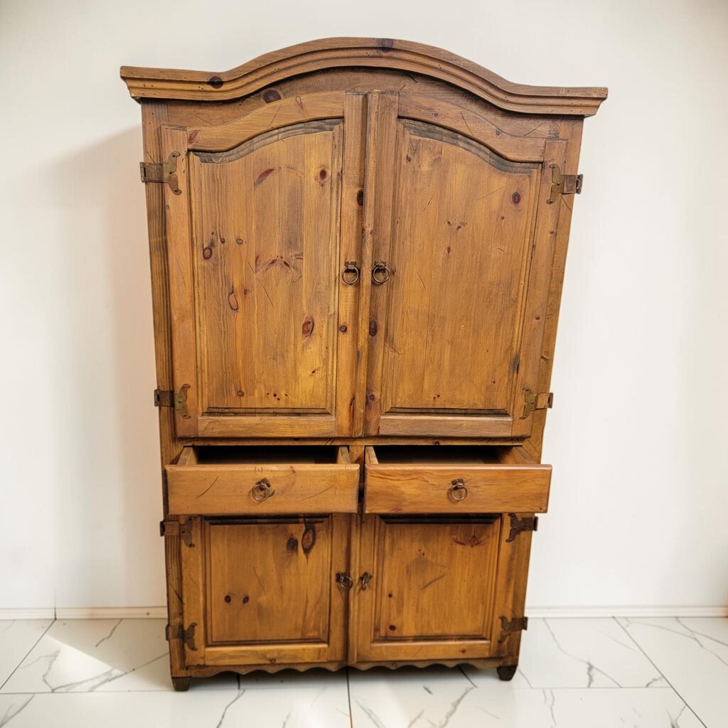 8595 Mexican Rustic Pine Armoire with Arched Bonnet Top