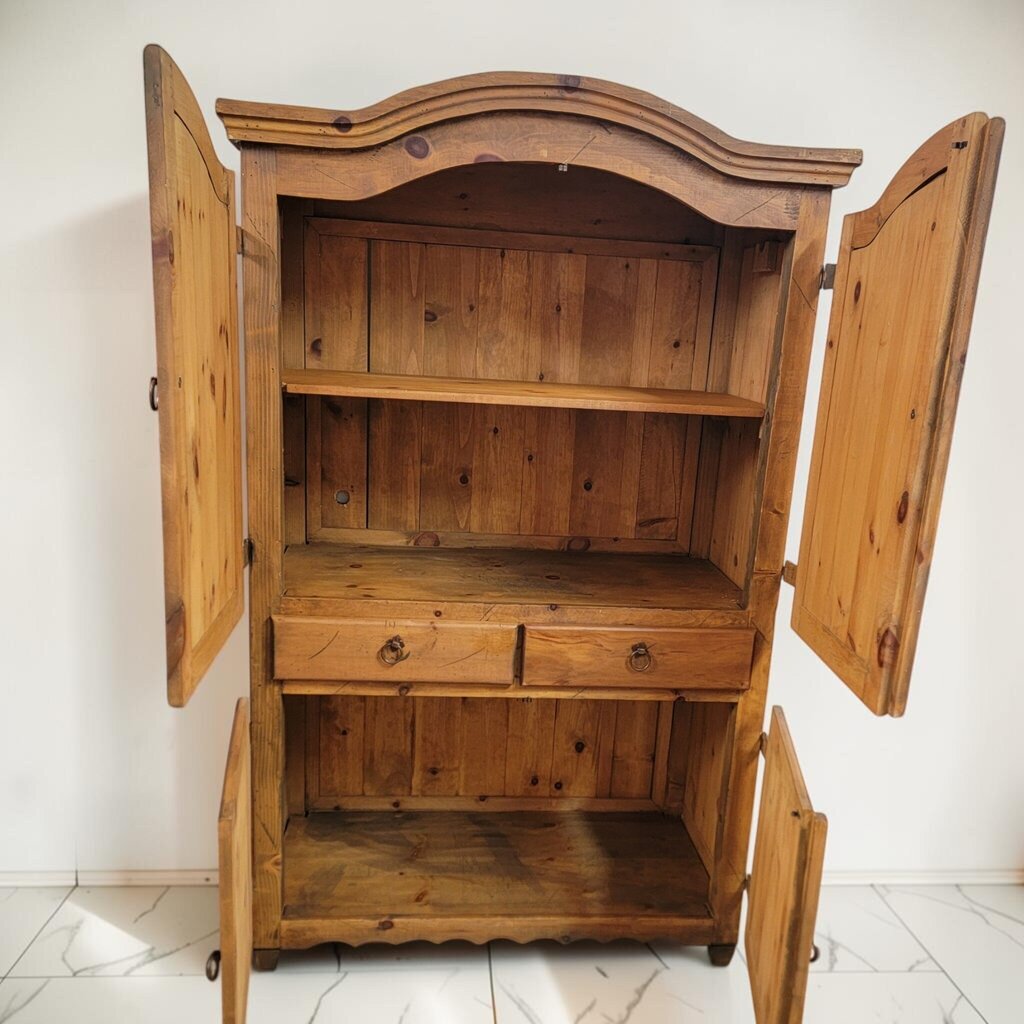 8595 Mexican Rustic Pine Armoire with Arched Bonnet Top