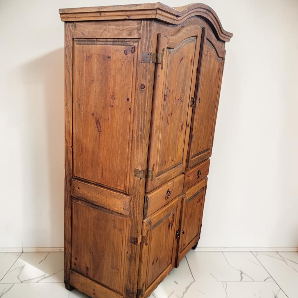 8595 Mexican Rustic Pine Armoire with Arched Bonnet Top