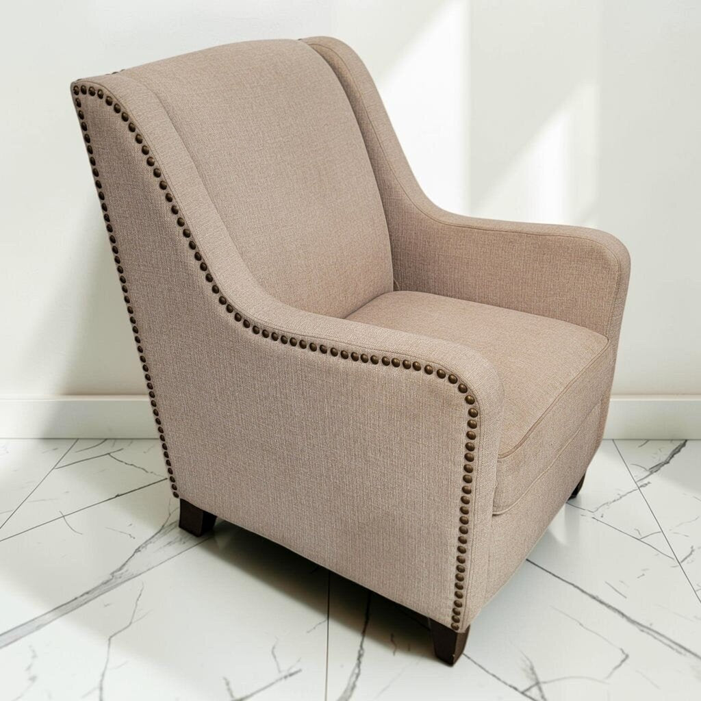 8597 Cream Colored Accent #Chair with Nailhead Trim