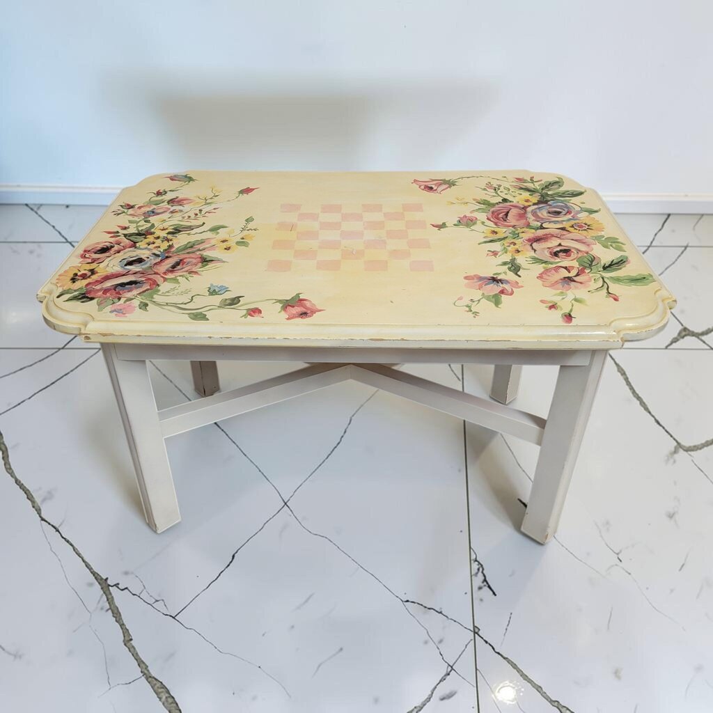 8603 Mid-Century Hand-Painted Floral Games Coffee #Table