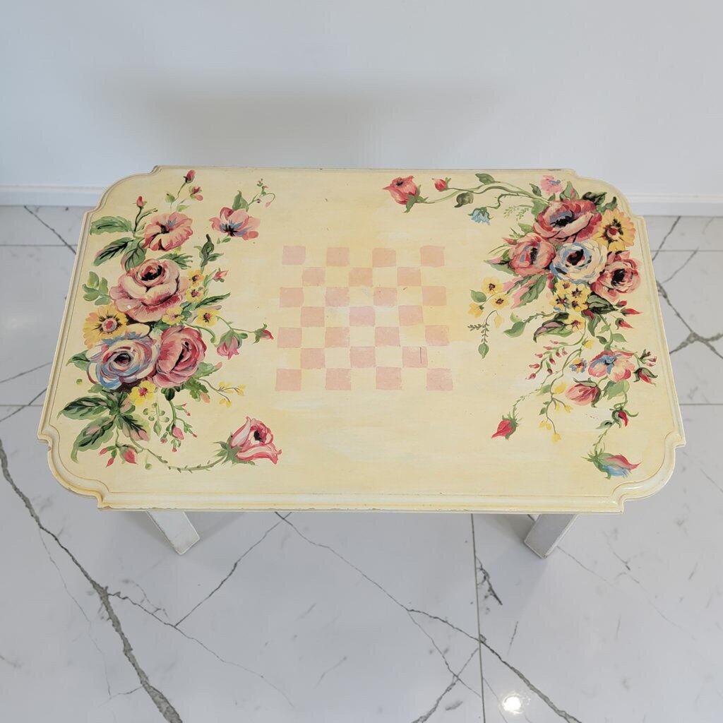 8603 Mid-Century Hand-Painted Floral Games Coffee #Table