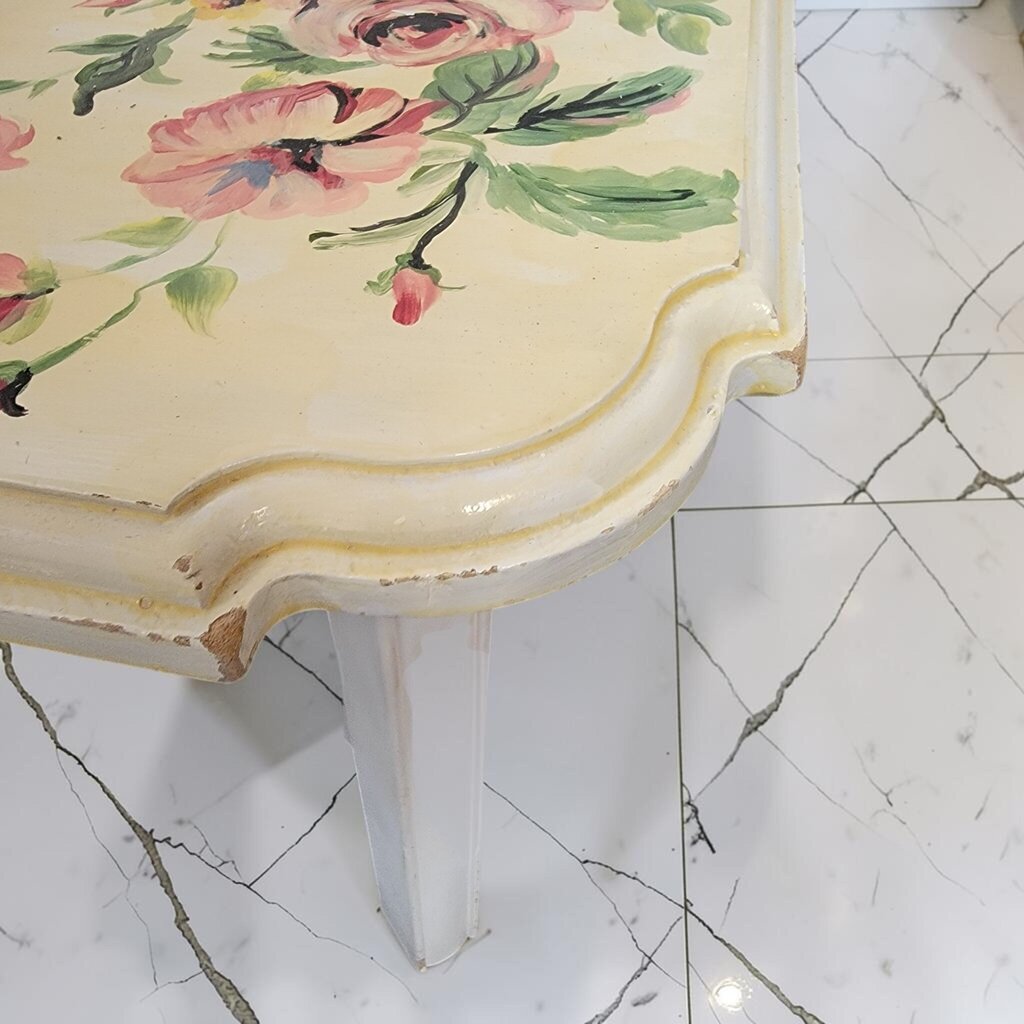 8603 Mid-Century Hand-Painted Floral Games Coffee #Table