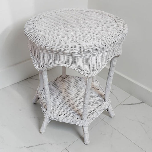 8606 White Wicker Side #Table