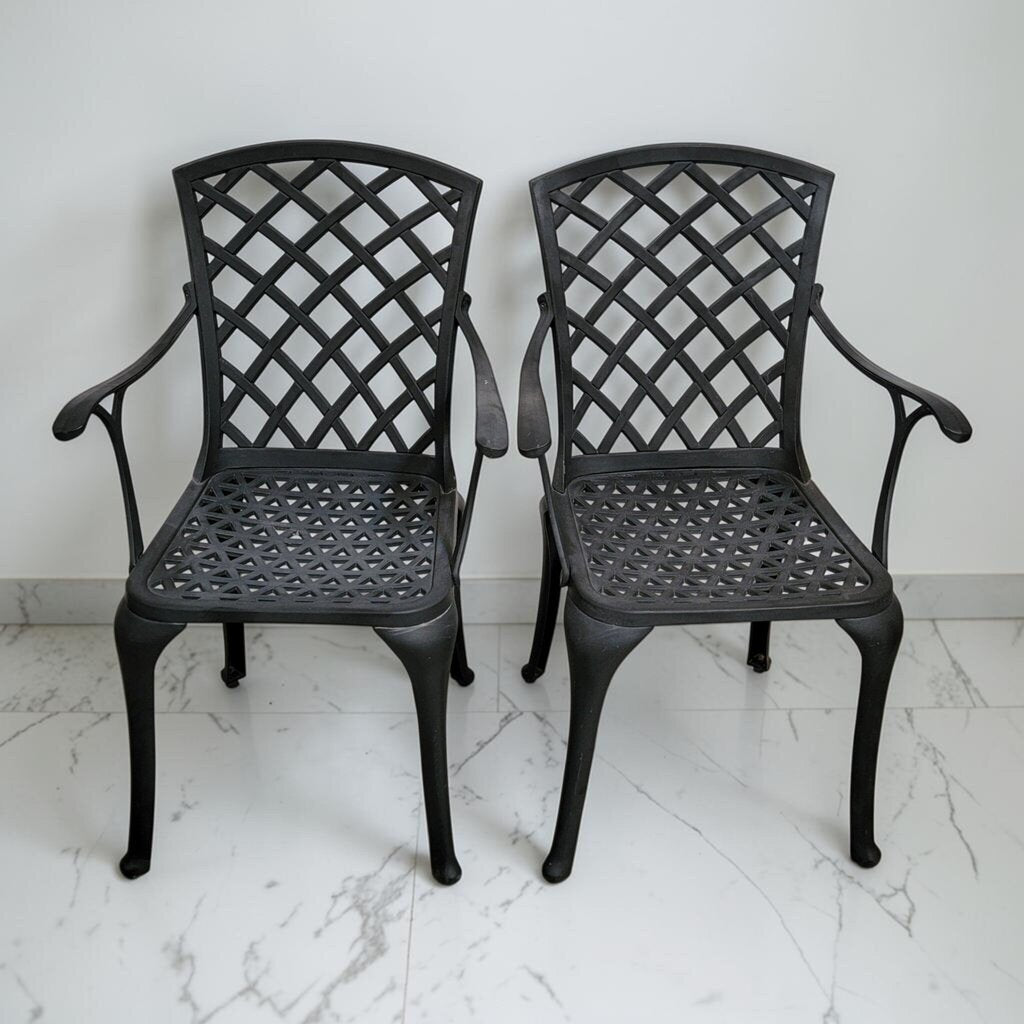 8607-8608 Contemporary Cast Aluminum Lattice-Back Outdoor Armchairs