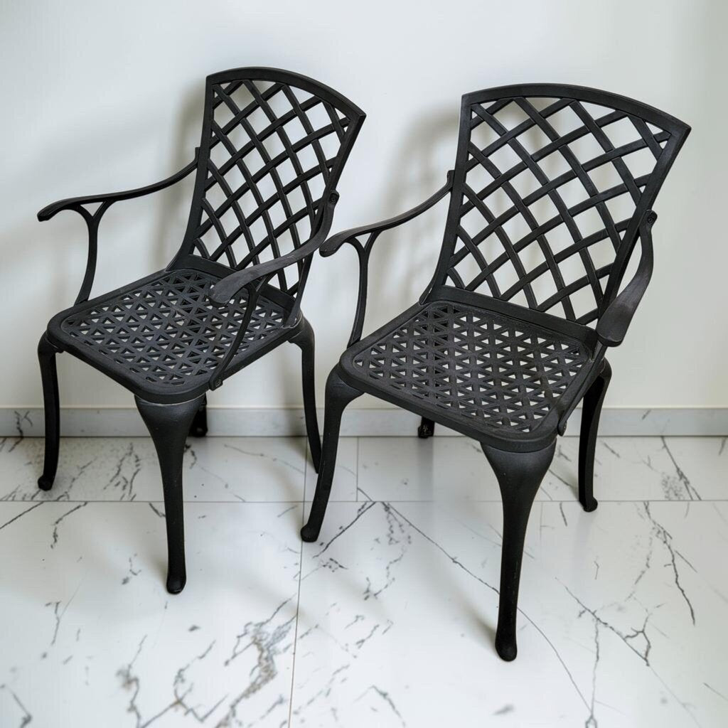 8607-8608 Contemporary Cast Aluminum Lattice-Back Outdoor Armchairs