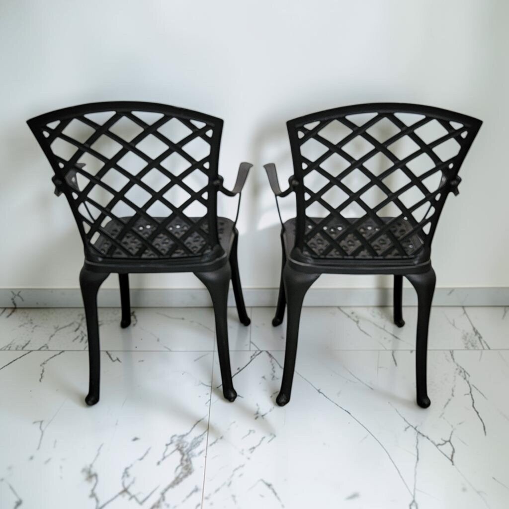 8607-8608 Contemporary Cast Aluminum Lattice-Back Outdoor Armchairs