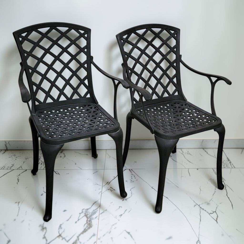 8607-8608 Contemporary Cast Aluminum Lattice-Back Outdoor Armchairs
