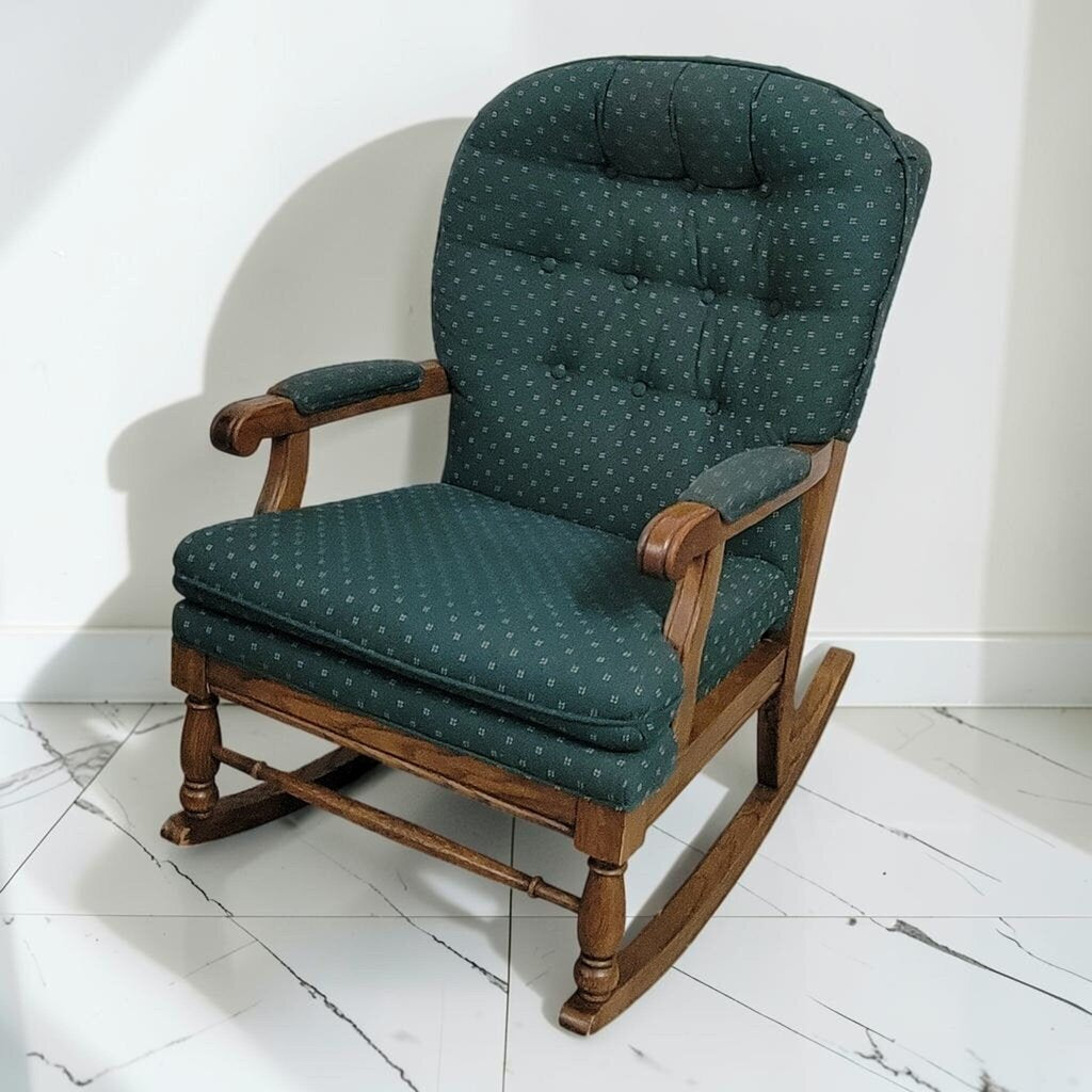 8609 Colonial Revival Upholstered Oak Rocking #Chair ~ FURNITURE
