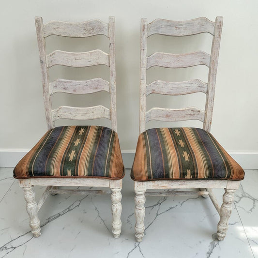 8610-8611 Distressed White Southwestern Ladder-back #Chairs