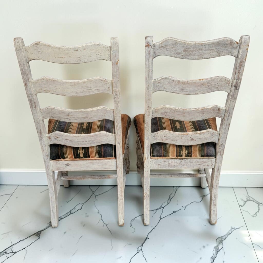 8610-8611 Distressed White Southwestern Ladder-back #Chairs ~ FURNITURE