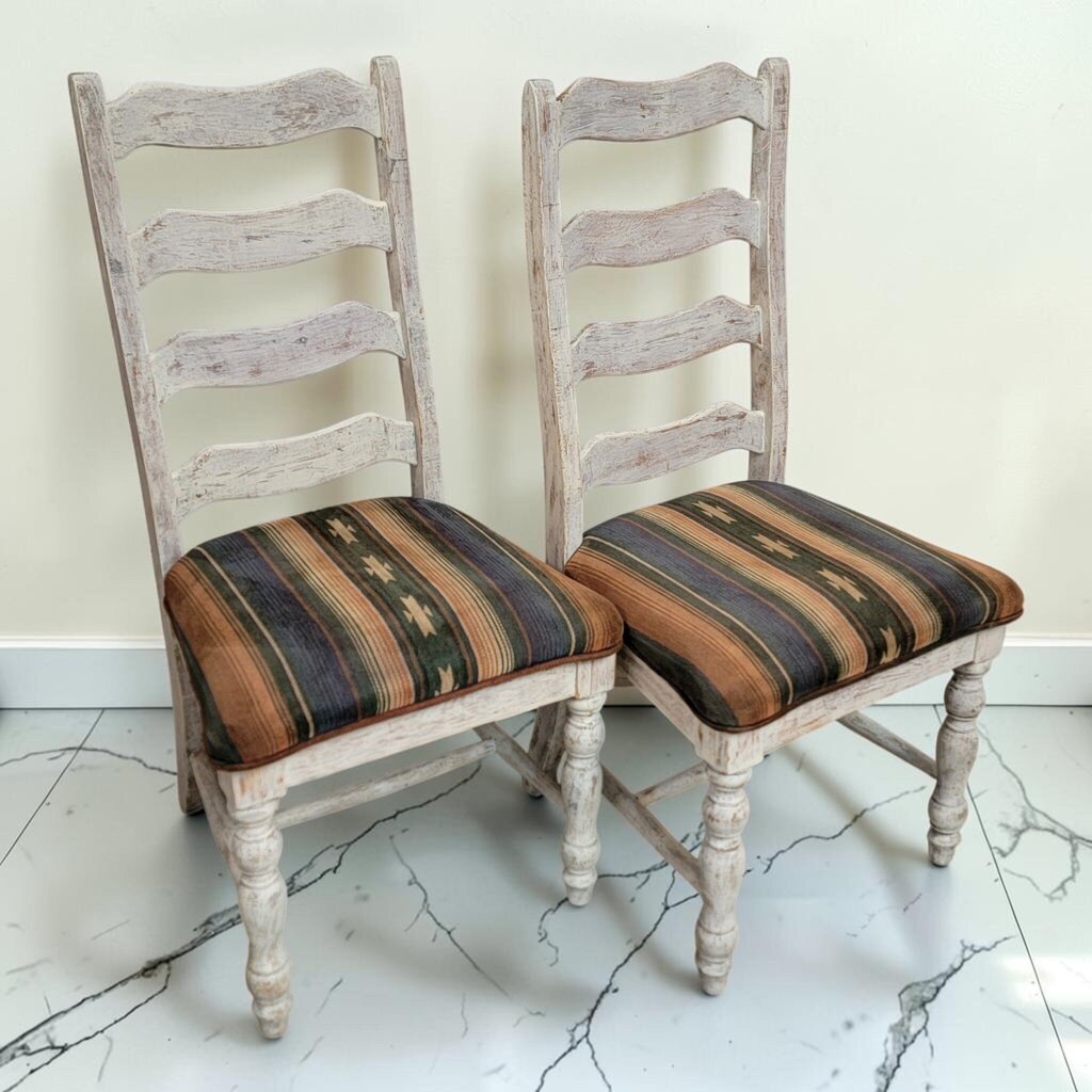 8610-8611 Distressed White Southwestern Ladder-back #Chairs ~ FURNITURE