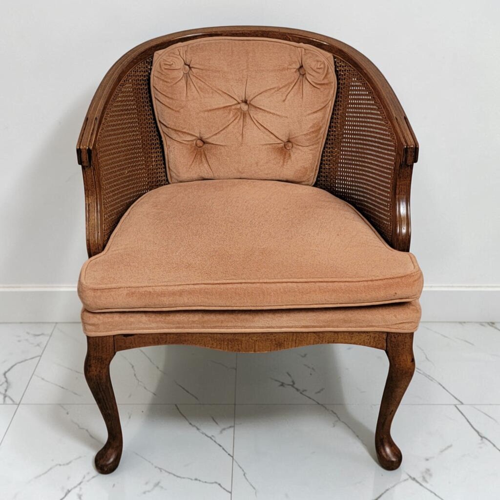 8612 Vintage Mid- Century Cane Barrel Accent Chair Used ~ FURNITURE