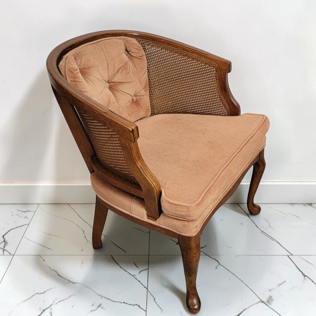 8612 Vintage Mid- Century Cane Barrel Accent Chair ~ FURNITURE