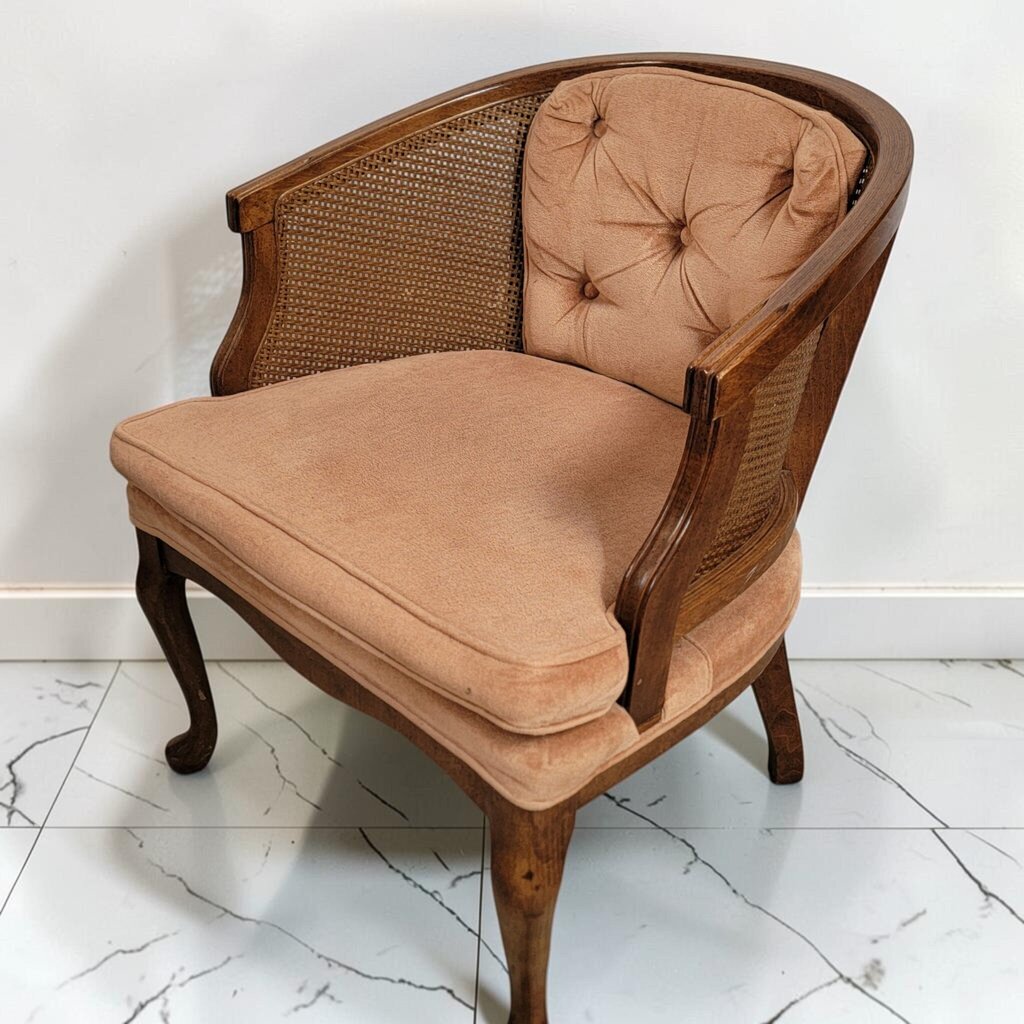 8612 Vintage Mid- Century Cane Barrel Accent Chair ~ FURNITURE