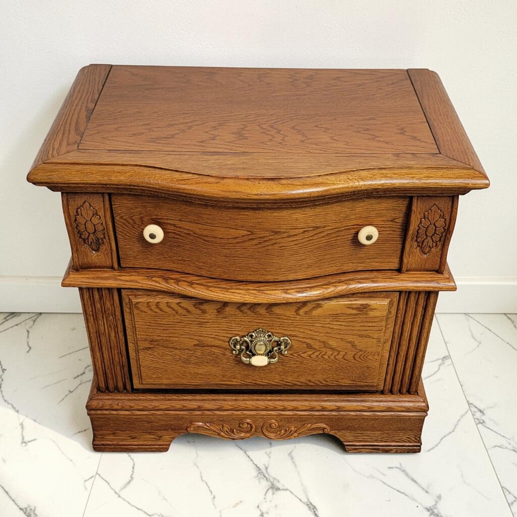 8613 Country French Solid Oak 2 Drawer Nightstand Used ~ FURNITURE