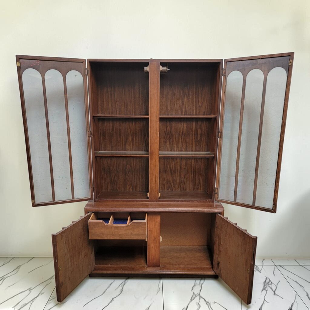 8626 Mid Century Modern Arched Glass Hutch and Slatted #Credenza