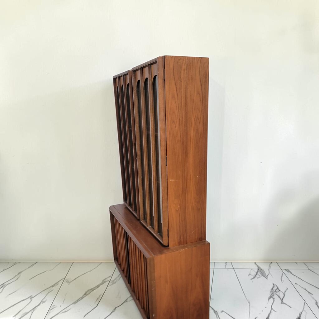 8626 Mid Century Modern Arched Glass Hutch and Slatted #Credenza