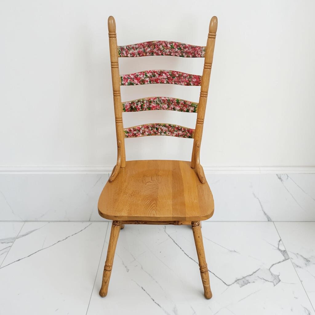 8629 Mid-Century Floral Ladder-Back Side #Chair