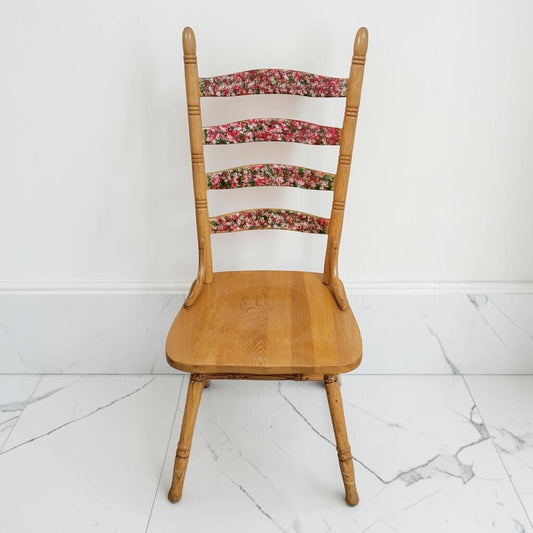 8629 Mid-Century Floral Ladder-Back Side #Chair Used ~ FURNITURE