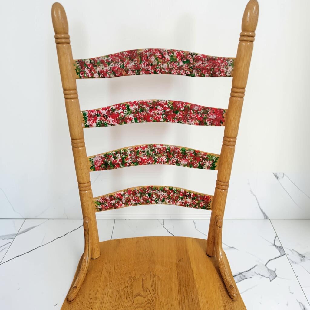 8629 Mid-Century Floral Ladder-Back Side #Chair