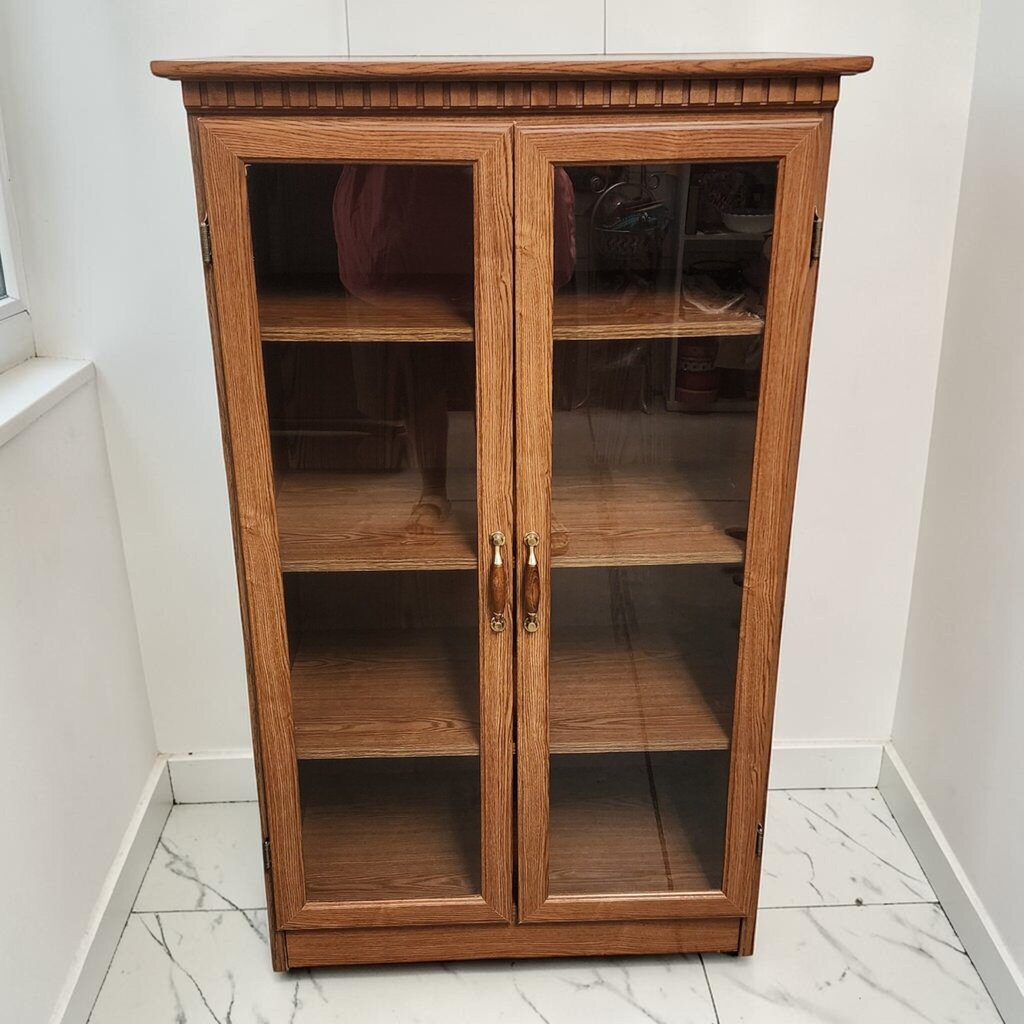 8638 Twin Glass-Door Oak Laminate Display Cabinet