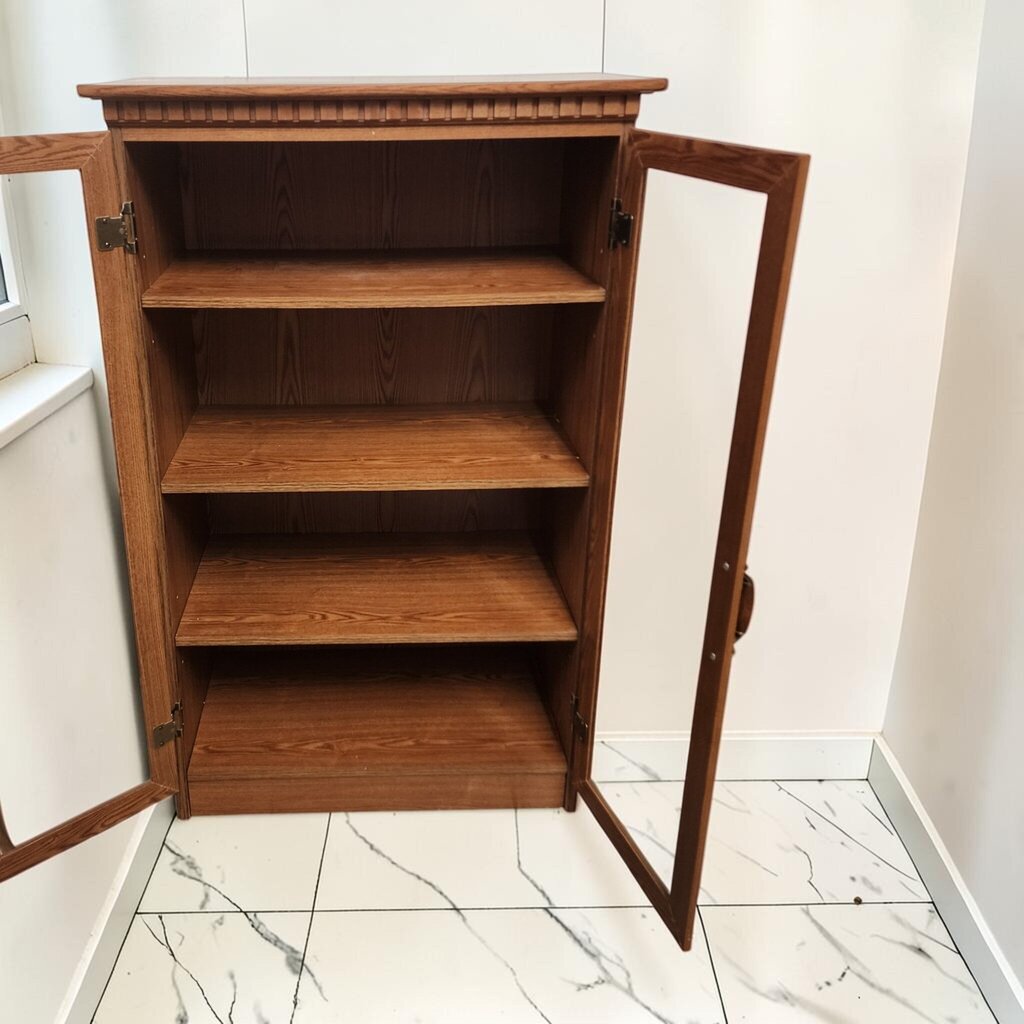 8638 Twin Glass-Door Oak Laminate Display Cabinet